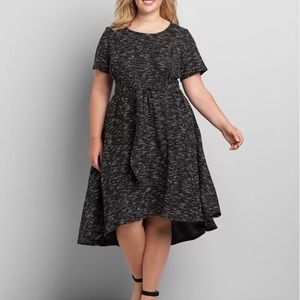 Textured High-Low Fit & Flare Dress With Tie Waist